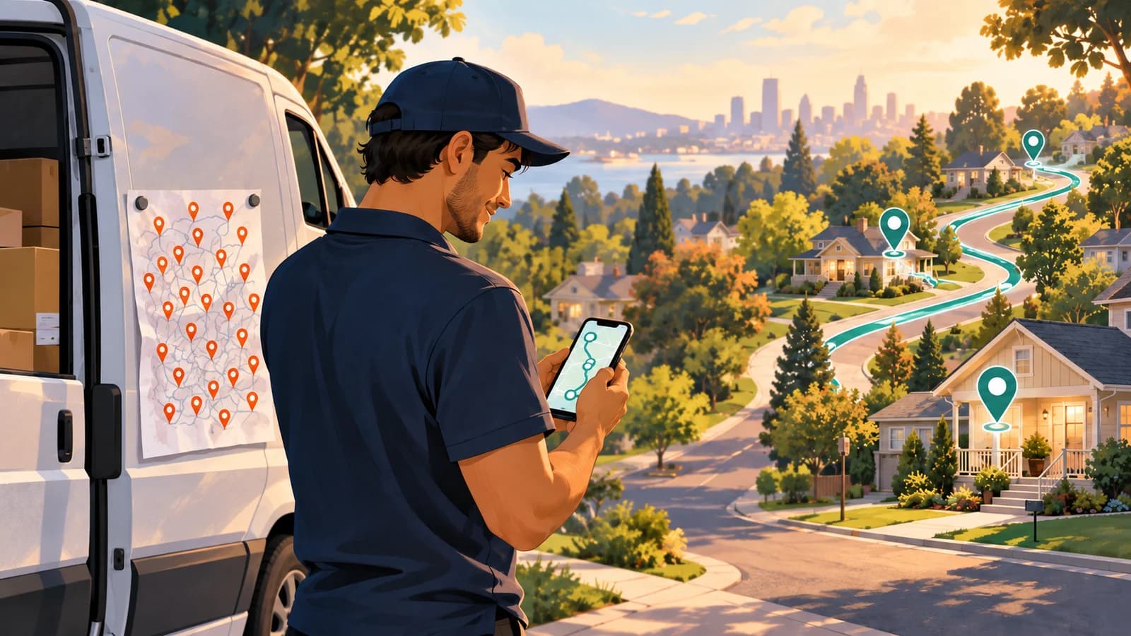 A delivery driver turns a confusing list of destinations into a clear route through the neighborhood.