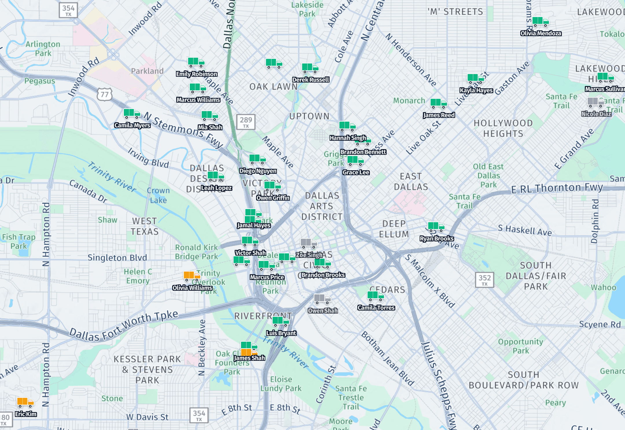 Live map tracking the whole fleet across the metro